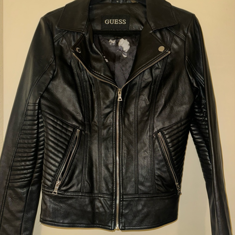 Guess Women's Black Moto Leather Jacket - Picture 2 of 3
